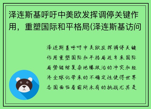 泽连斯基呼吁中美欧发挥调停关键作用，重塑国际和平格局(泽连斯基访问美国)