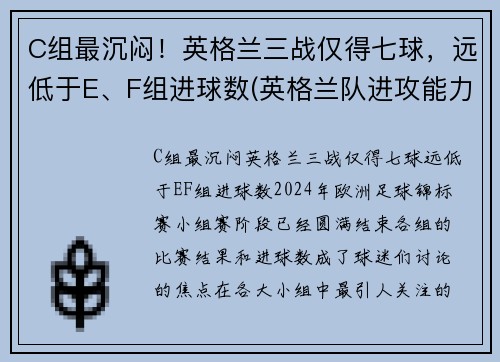 C组最沉闷！英格兰三战仅得七球，远低于E、F组进球数(英格兰队进攻能力)