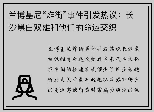 兰博基尼“炸街”事件引发热议：长沙黑白双雄和他们的命运交织
